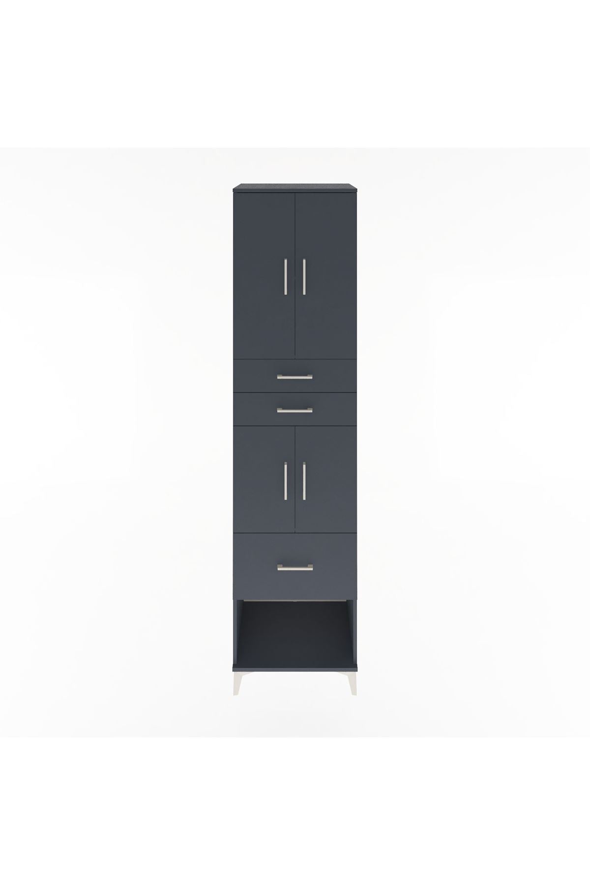 Hyperion Dolap 3 Raflı 3 Çekmeceli 4 Kapaklı 60x44x243 Antrasit-Antrasit