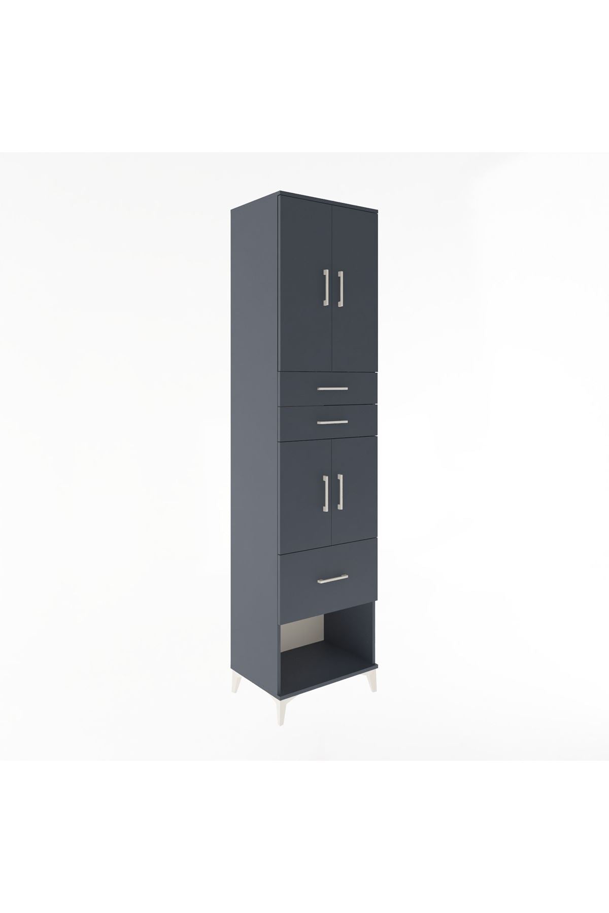 Hyperion Dolap 3 Raflı 3 Çekmeceli 4 Kapaklı 60x44x243 Antrasit-Antrasit