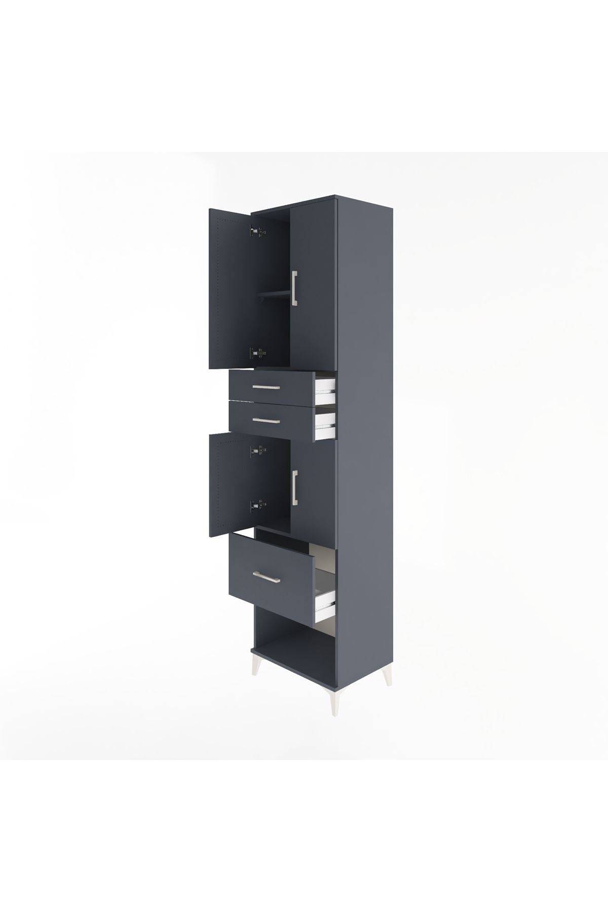 Hyperion Dolap 3 Raflı 3 Çekmeceli 4 Kapaklı 60x44x243 Antrasit-Antrasit
