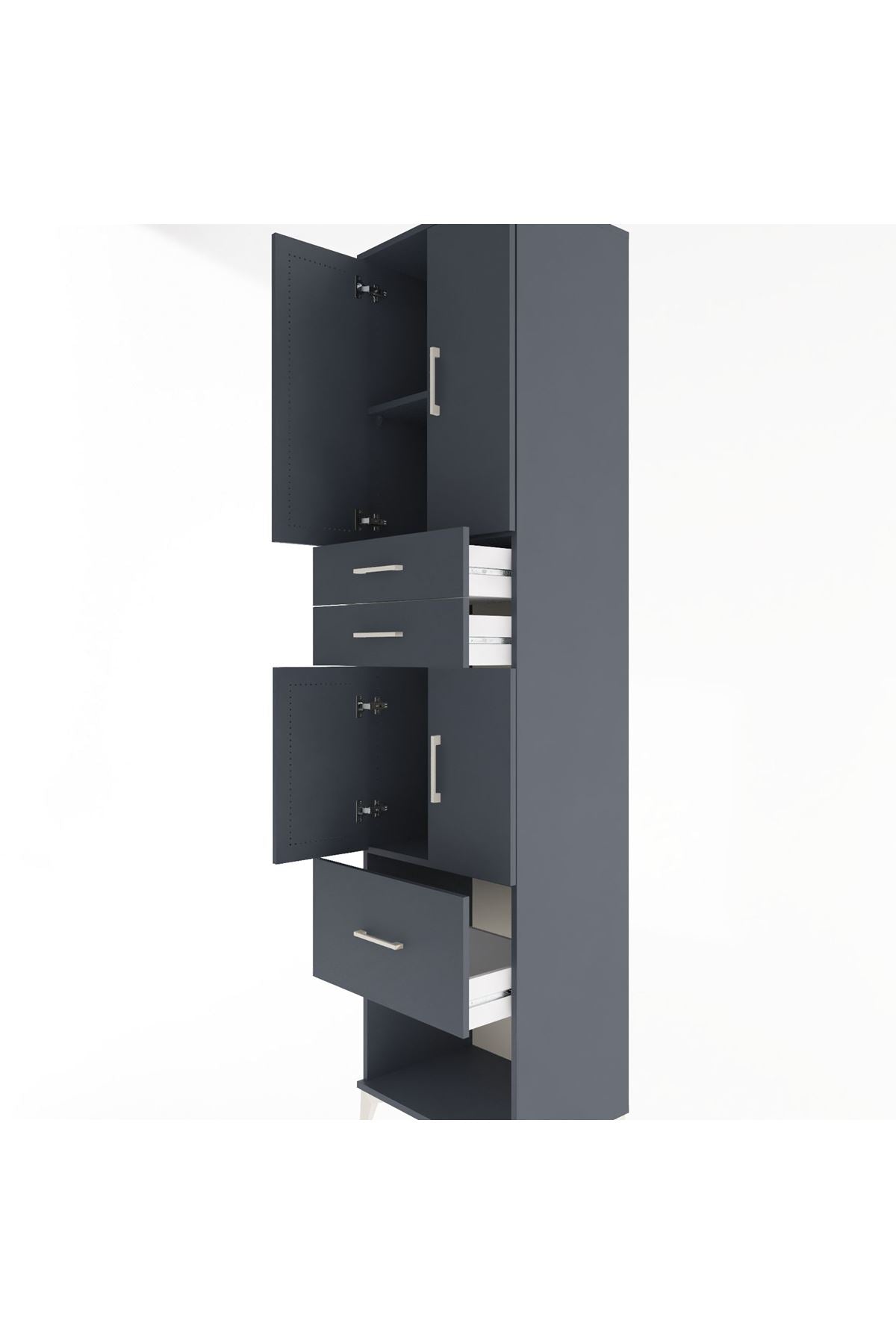 Hyperion Dolap 3 Raflı 3 Çekmeceli 4 Kapaklı 60x44x243 Antrasit-Antrasit