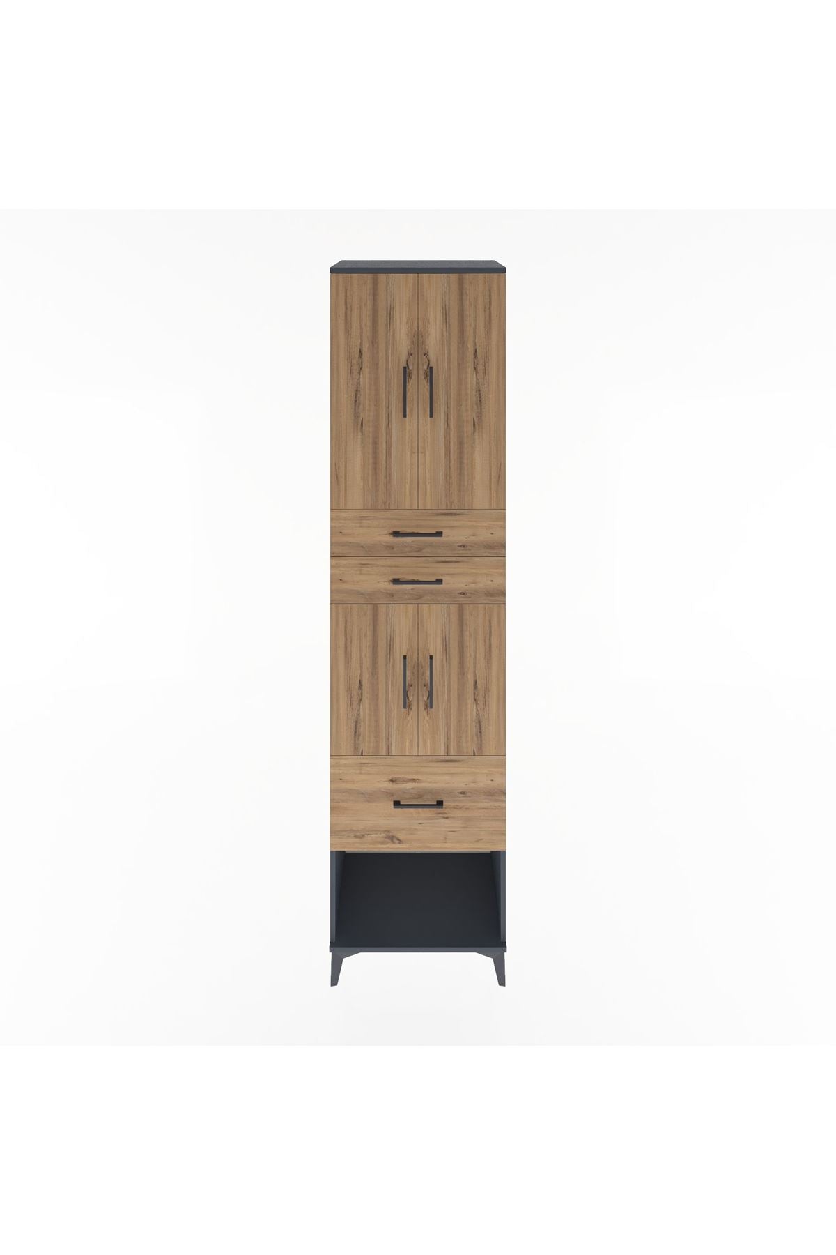 Hyperion Dolap 3 Raflı 3 Çekmeceli 4 Kapaklı 60x44x243 Antrasit-Çam