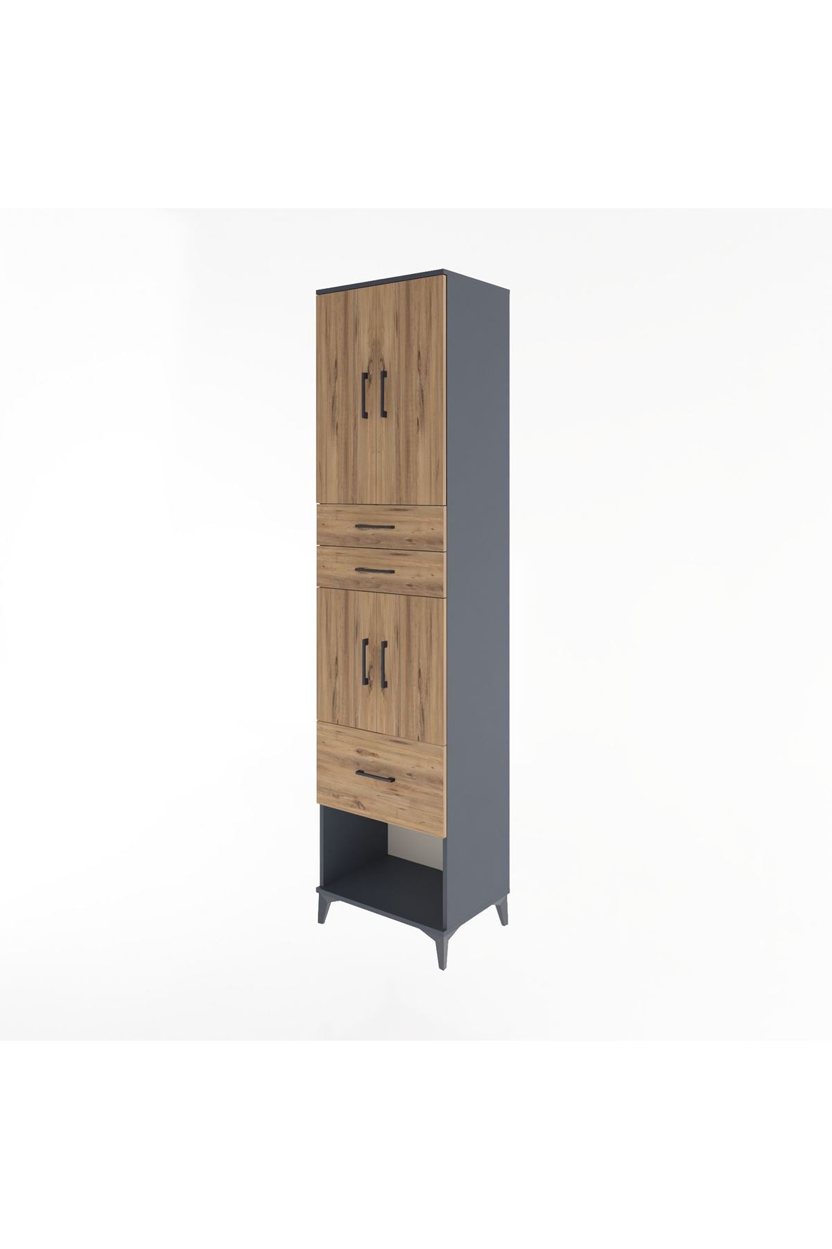 Hyperion Dolap 3 Raflı 3 Çekmeceli 4 Kapaklı 60x44x243 Antrasit-Çam