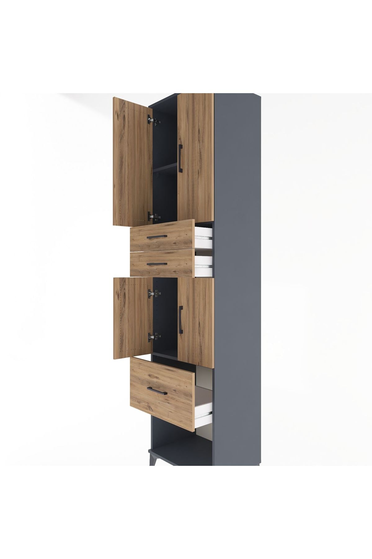 Hyperion Dolap 3 Raflı 3 Çekmeceli 4 Kapaklı 60x44x243 Antrasit-Çam