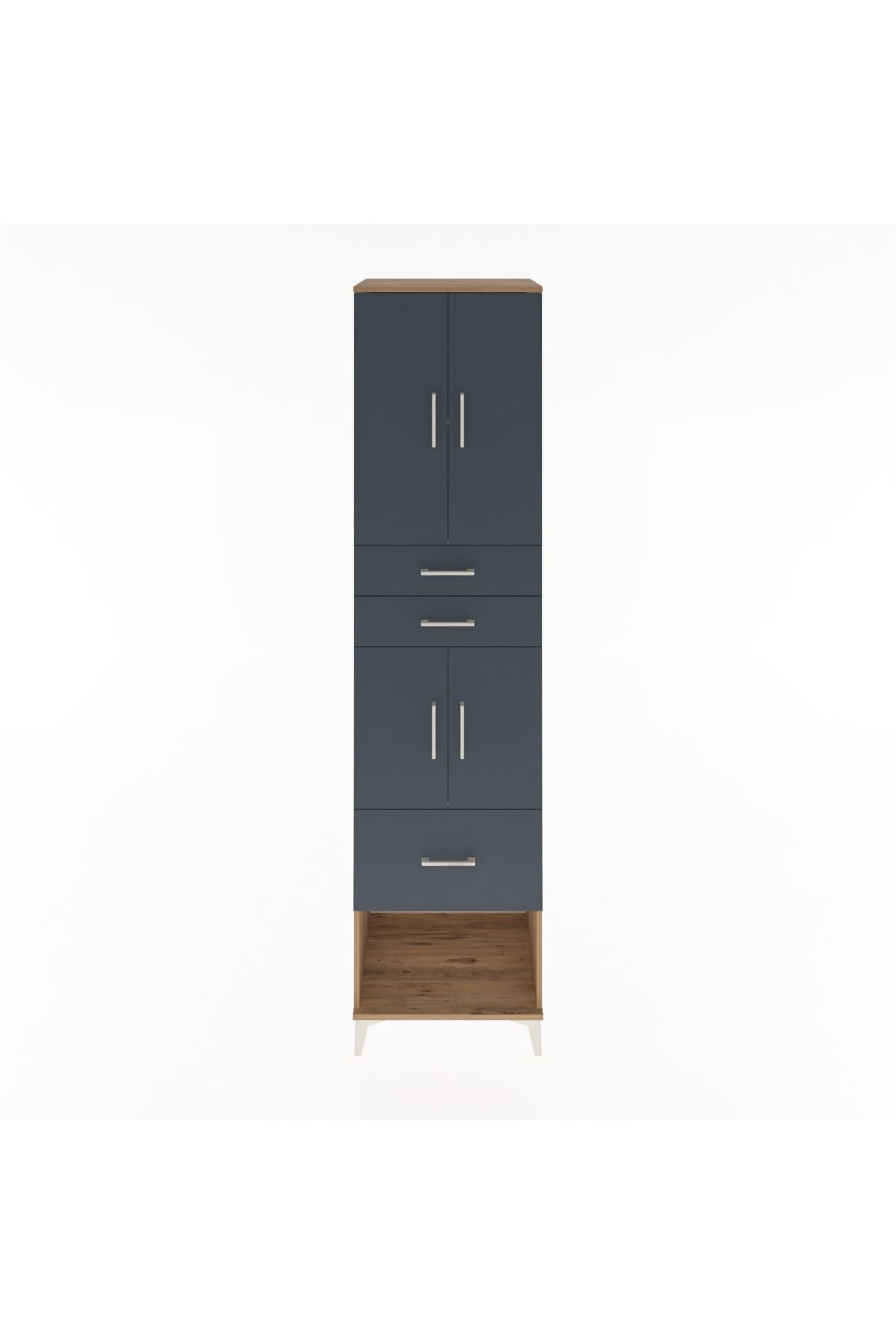 Hyperion Dolap 3 Raflı 3 Çekmeceli 4 Kapaklı 60x44x243 Çam-Antrasit