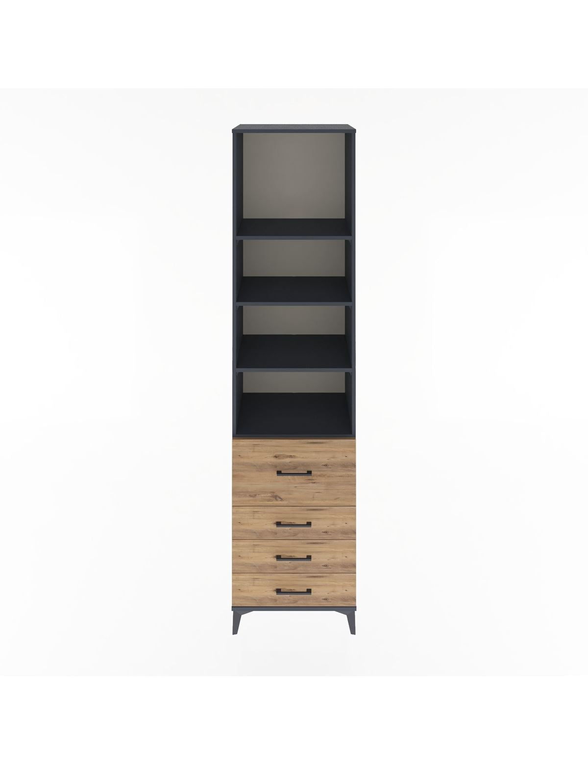 Hyperion Dolap 4 Raflı 4 Çekmeceli 60x44x243 Antrasit-Çam