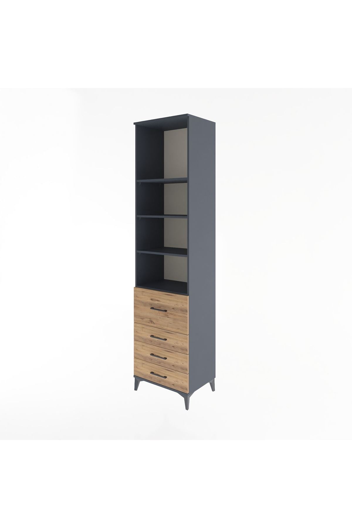 Hyperion Dolap 4 Raflı 4 Çekmeceli 60x44x243 Antrasit-Çam