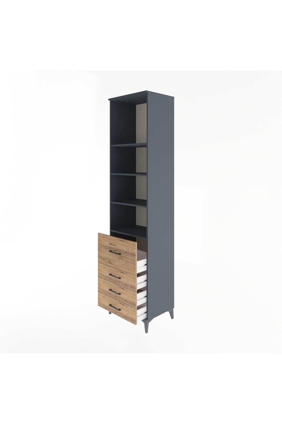 Hyperion Dolap 4 Raflı 4 Çekmeceli 60x44x243 Antrasit-Çam