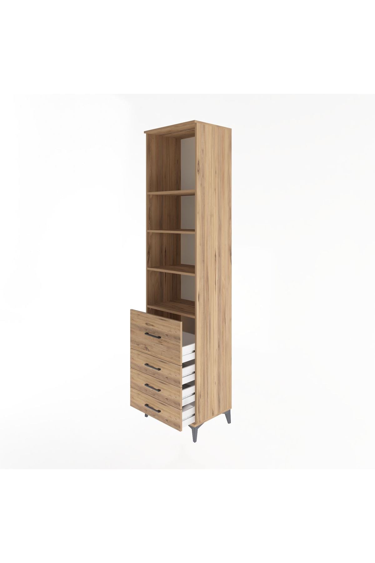 Hyperion Dolap 4 Raflı 4 Çekmeceli 60x44x243 Çam-Çam