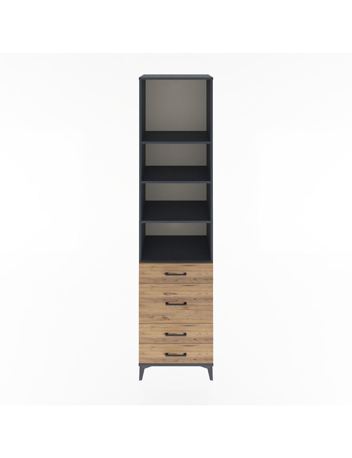 Hyperion Dolap 4 Raflı 4 Çekmeceli 60x44x243 Antrasit-Çam