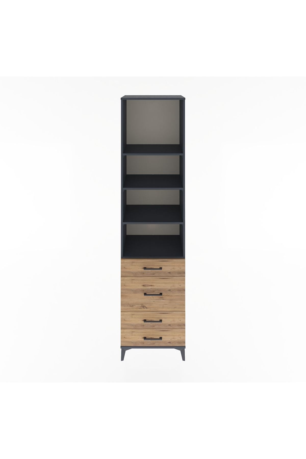 Hyperion Dolap 4 Raflı 4 Çekmeceli 60x44x243 Antrasit-Çam