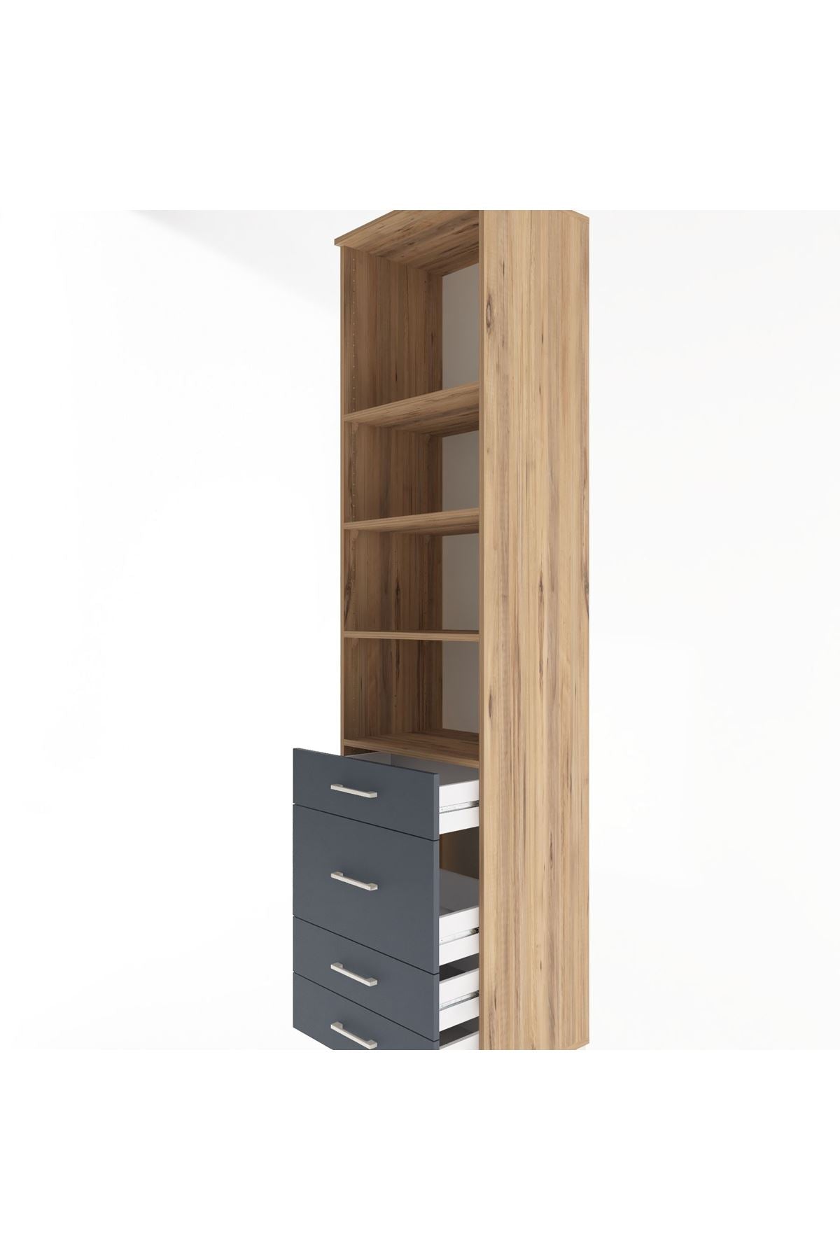 Hyperion Dolap 4 Raflı 4 Çekmeceli 60x44x243 Çam-Antrasit