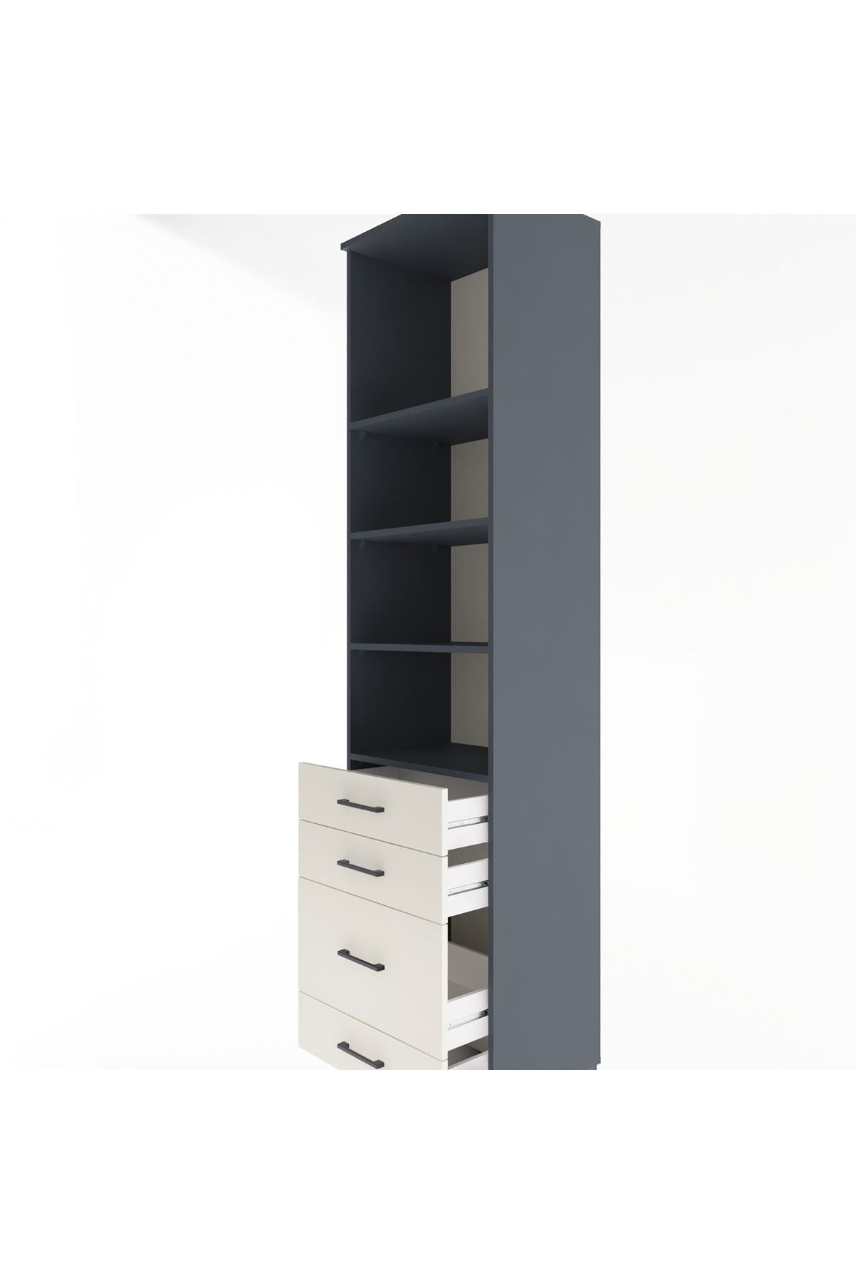 Hyperion Dolap 4 Raflı 4 Çekmeceli 60x44x243 Antrasit-Aytaşı
