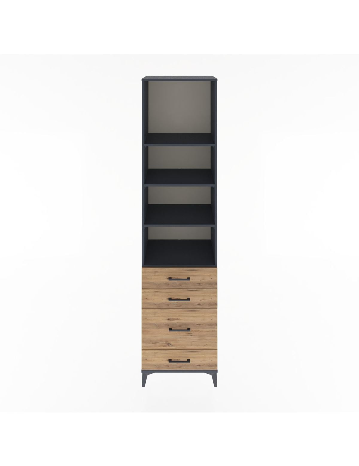 Hyperion Dolap 4 Raflı 4 Çekmeceli 60x44x243 Antrasit-Çam