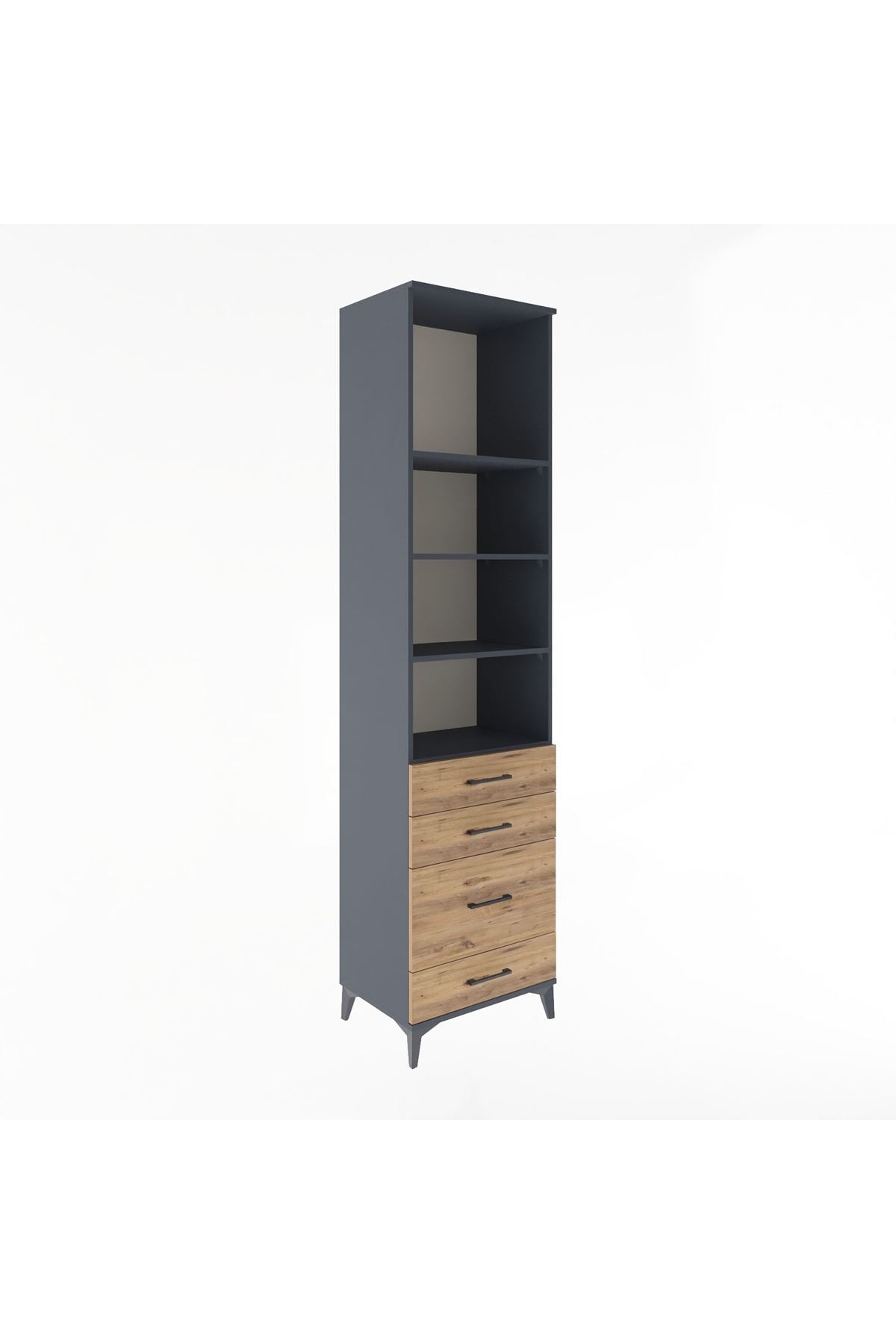 Hyperion Dolap 4 Raflı 4 Çekmeceli 60x44x243 Antrasit-Çam