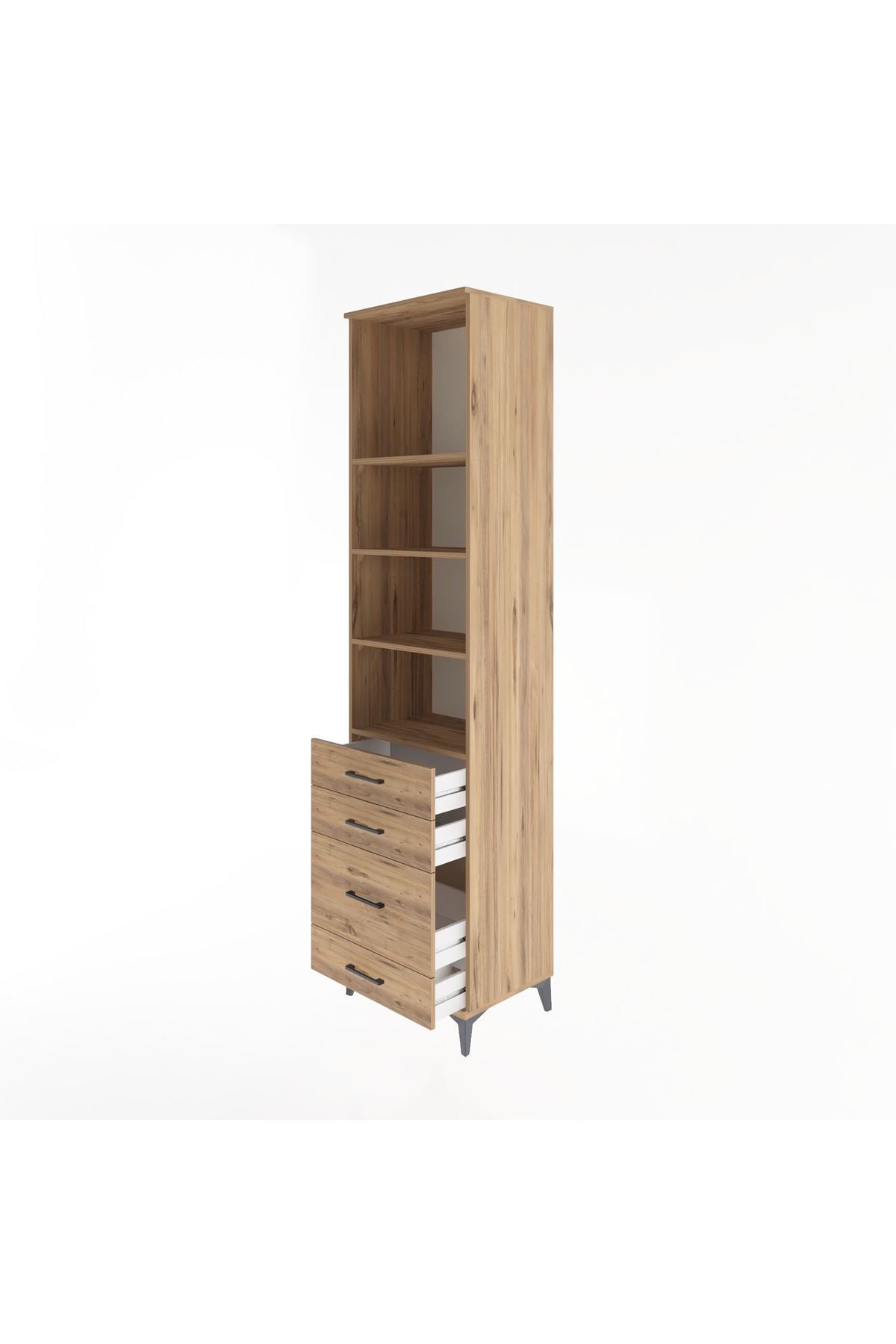 Hyperion Dolap 4 Raflı 4 Çekmeceli 60x44x243 Çam-Çam