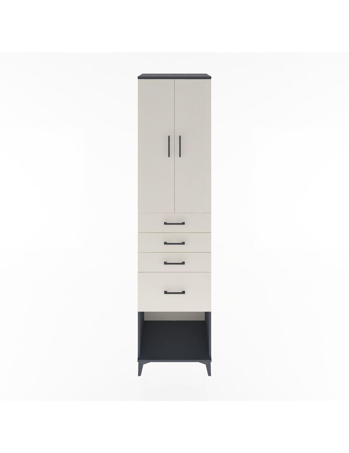 Hyperion Dolap 3 Raflı 4 Çekmeceli 2 Kapaklı 60x44x243 Antrasit-Aytaşı