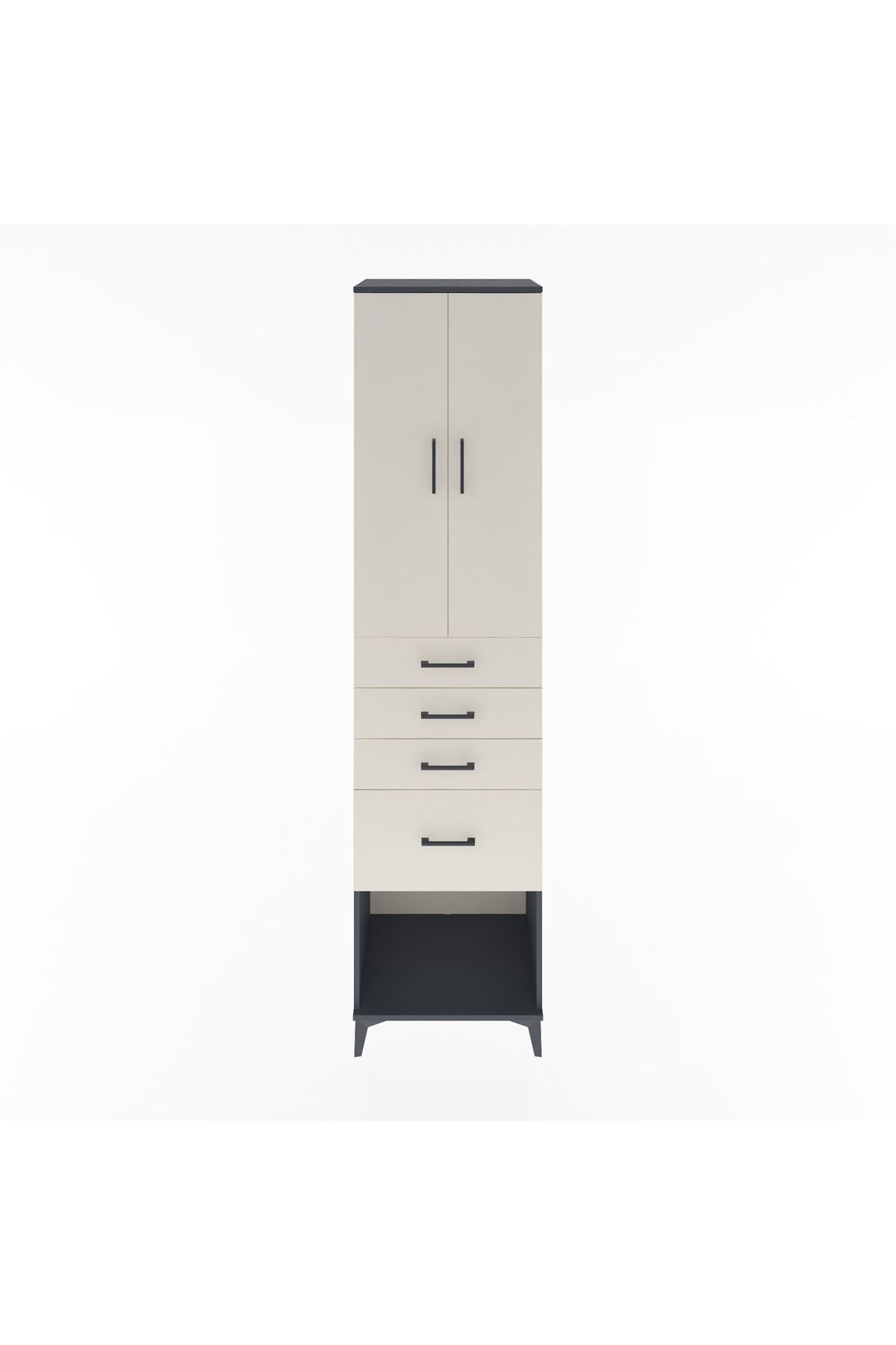 Hyperion Dolap 3 Raflı 4 Çekmeceli 2 Kapaklı 60x44x243 Antrasit-Aytaşı