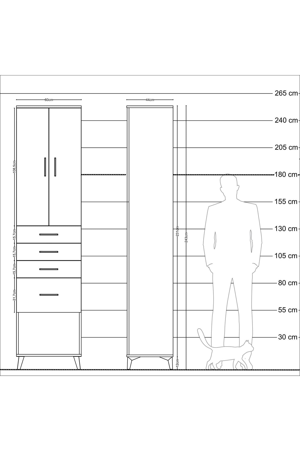Hyperion Dolap 3 Raflı 4 Çekmeceli 2 Kapaklı 60x44x243 Aytaşı-Çam