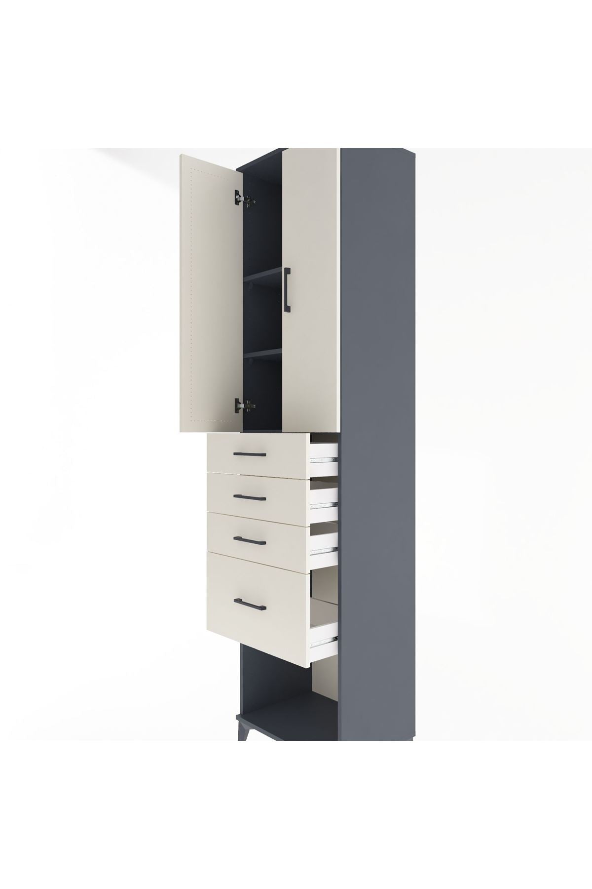 Hyperion Dolap 3 Raflı 4 Çekmeceli 2 Kapaklı 60x44x243 Antrasit-Aytaşı