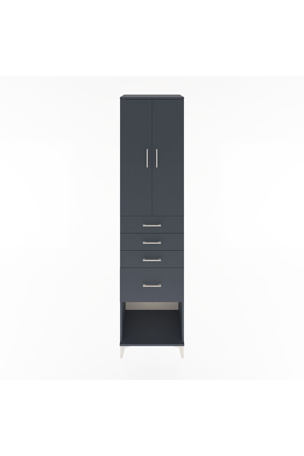 Hyperion Dolap 3 Raflı 4 Çekmeceli 2 Kapaklı 60x44x243 Antrasit-Antrasit