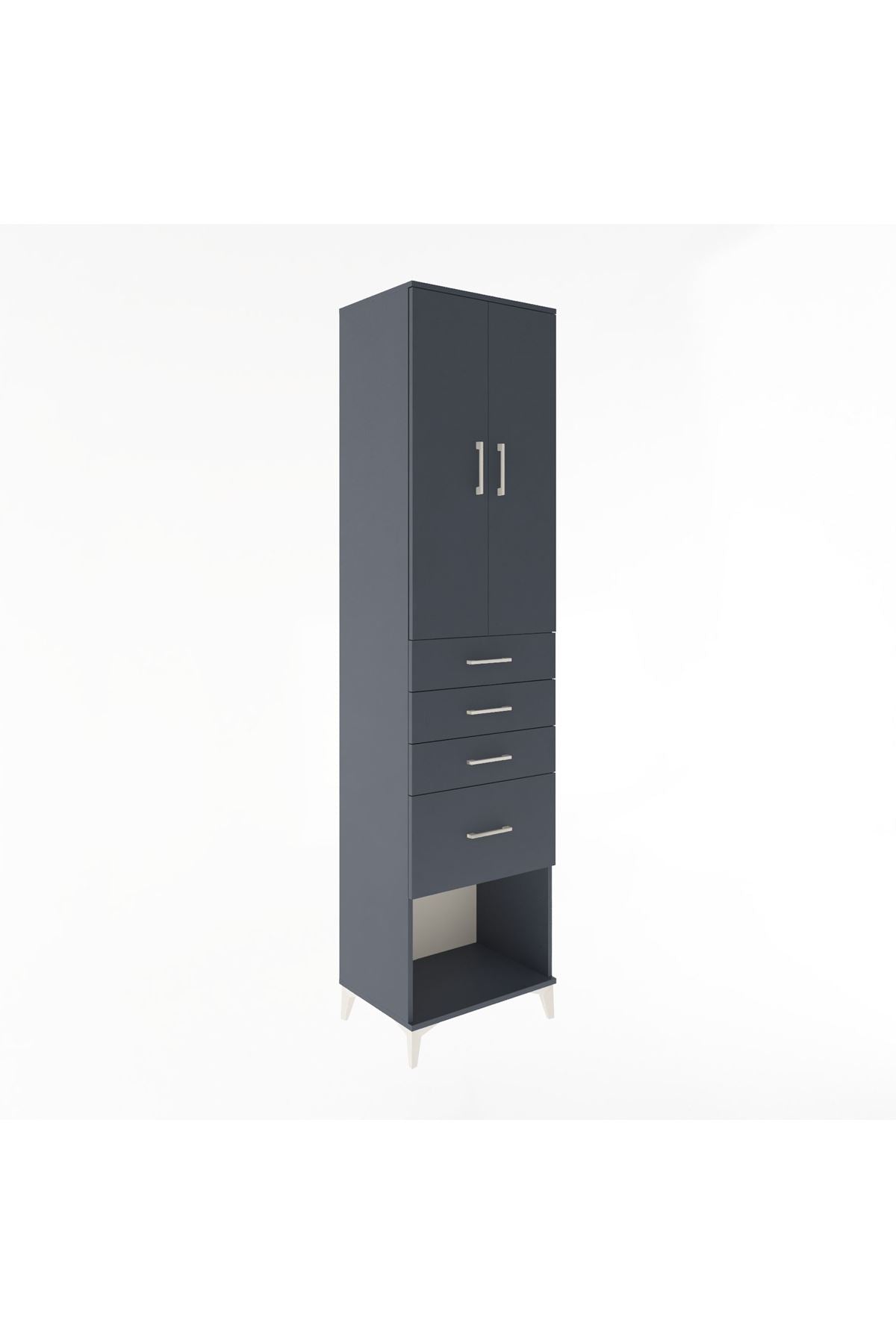 Hyperion Dolap 3 Raflı 4 Çekmeceli 2 Kapaklı 60x44x243 Antrasit-Antrasit