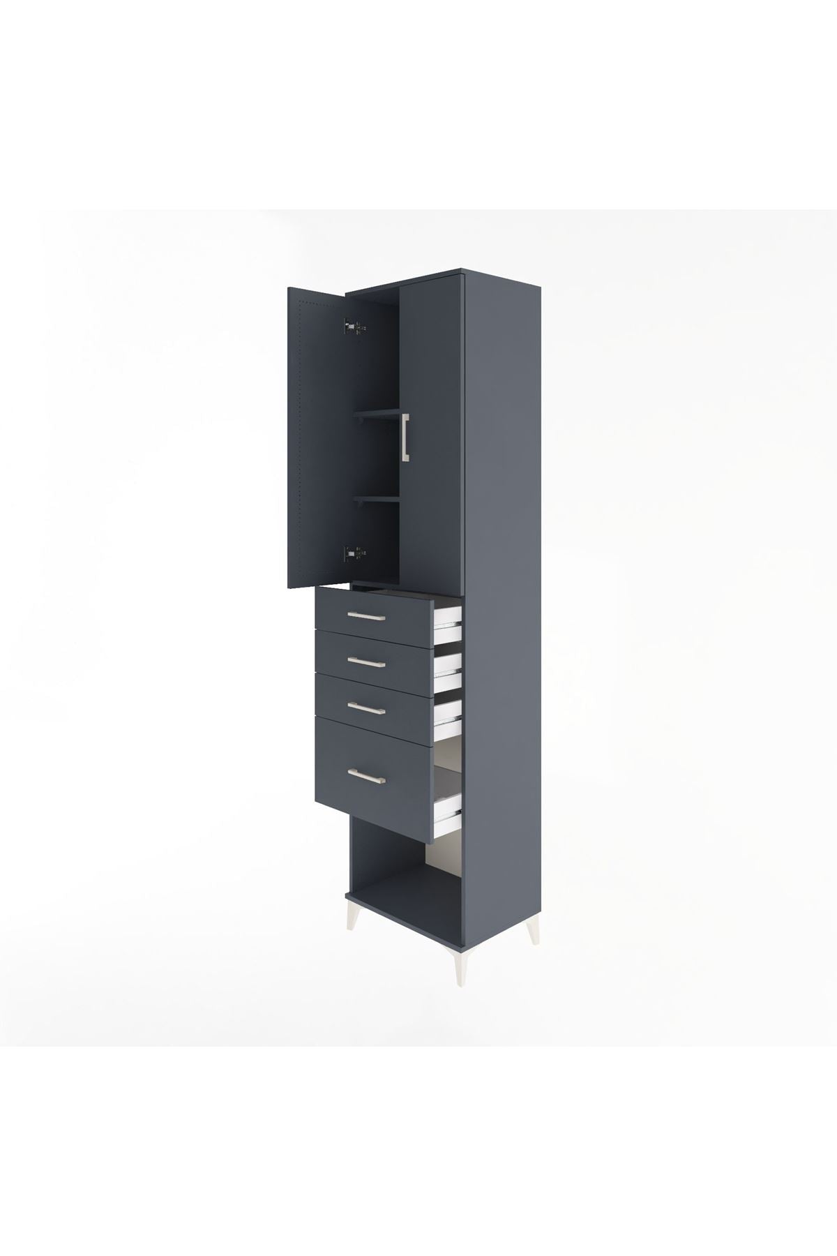 Hyperion Dolap 3 Raflı 4 Çekmeceli 2 Kapaklı 60x44x243 Antrasit-Antrasit