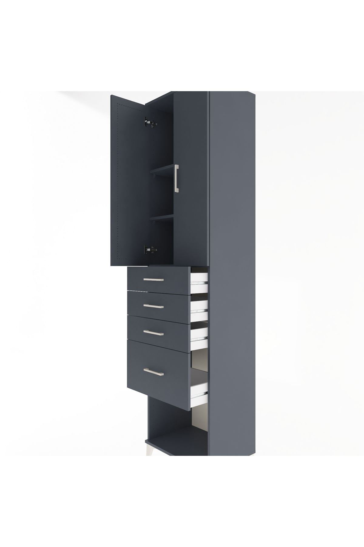 Hyperion Dolap 3 Raflı 4 Çekmeceli 2 Kapaklı 60x44x243 Antrasit-Antrasit