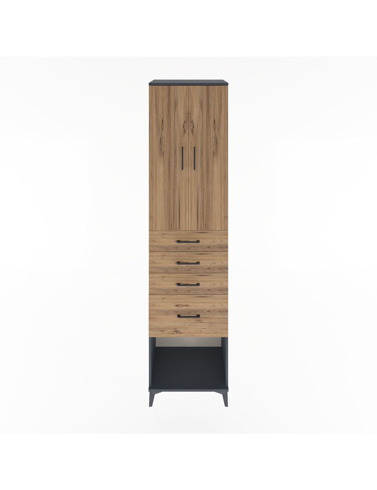 Hyperion Dolap 3 Raflı 4 Çekmeceli 2 Kapaklı 60x44x243 Antrasit-Çam