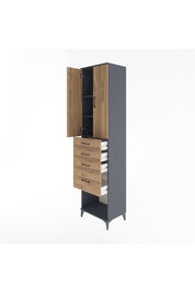 Hyperion Dolap 3 Raflı 4 Çekmeceli 2 Kapaklı 60x44x243 Antrasit-Çam