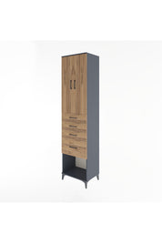 Hyperion Dolap 3 Raflı 4 Çekmeceli 2 Kapaklı 60x44x243 Antrasit-Çam