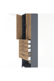 Hyperion Dolap 3 Raflı 4 Çekmeceli 2 Kapaklı 60x44x243 Antrasit-Çam