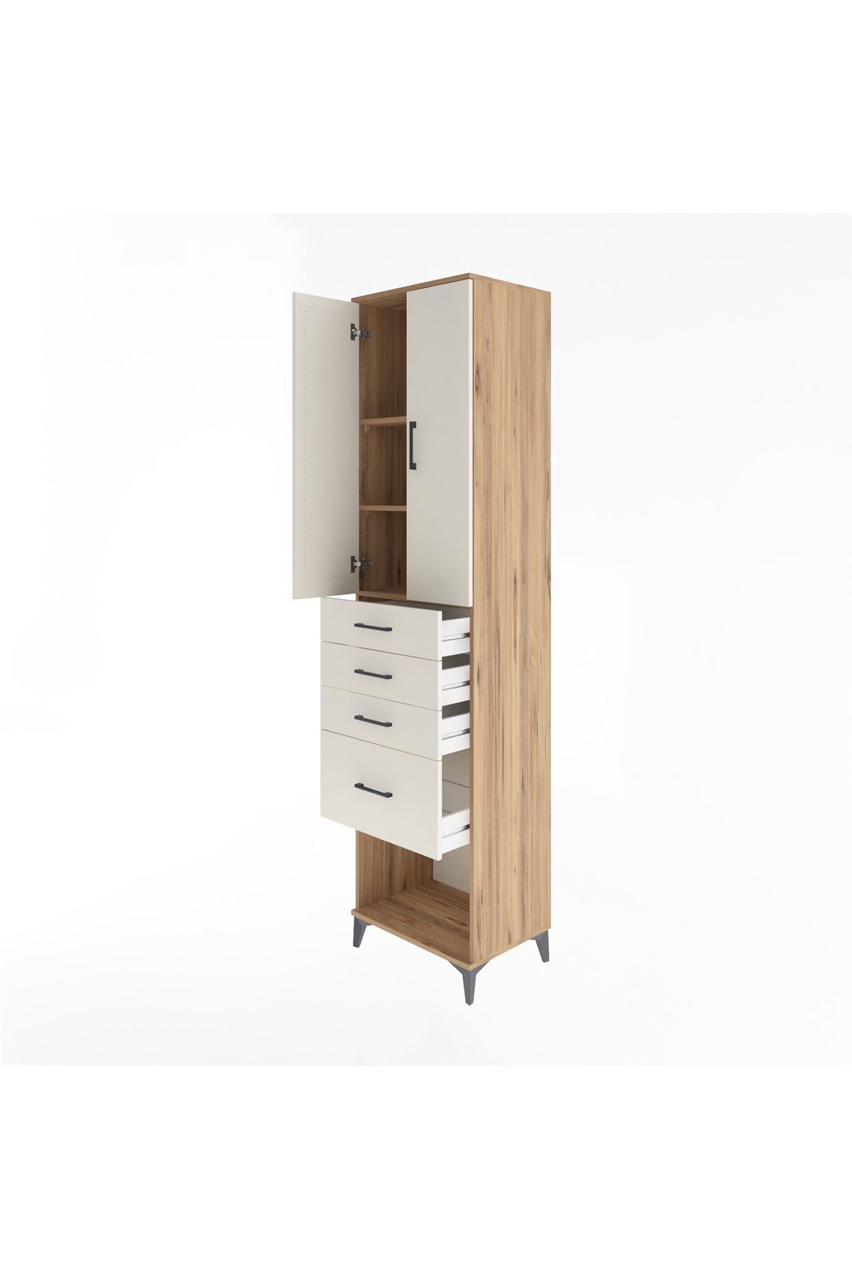 Hyperion Dolap 3 Raflı 4 Çekmeceli 2 Kapaklı 60x44x243 Çam-Aytaşı