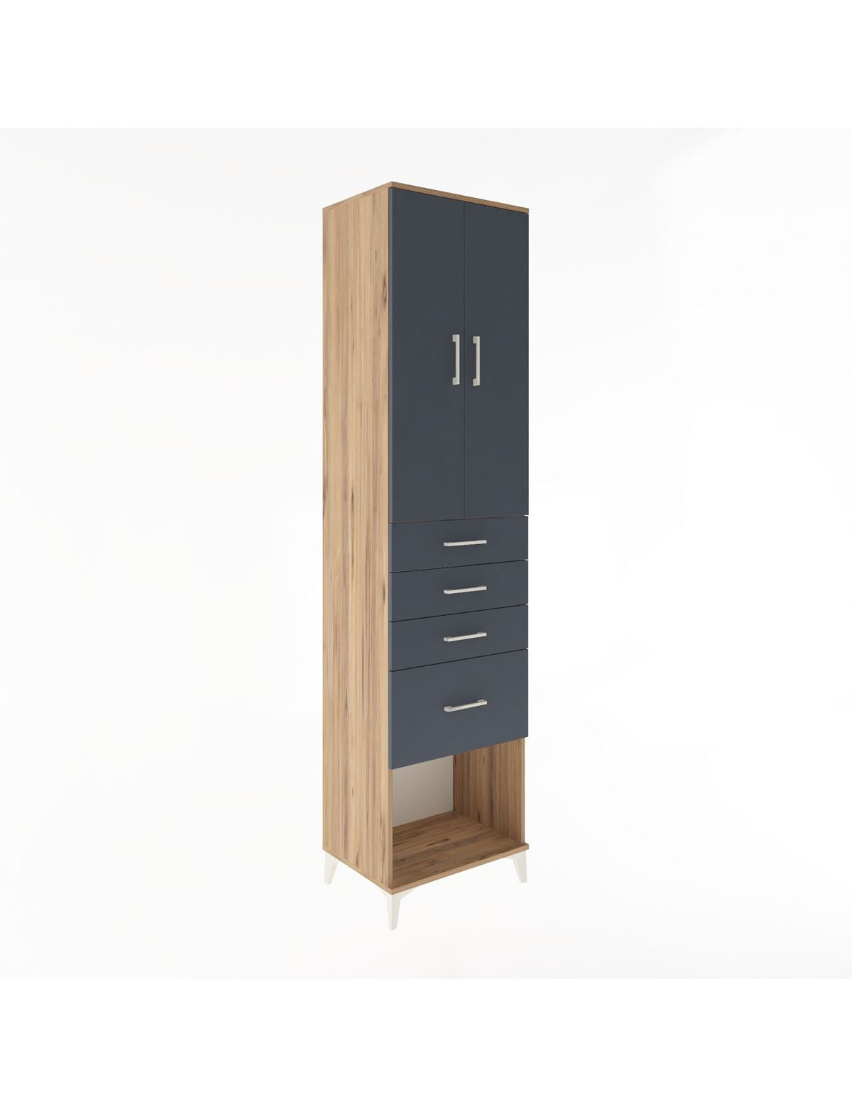 Hyperion Dolap 3 Raflı 4 Çekmeceli 2 Kapaklı 60x44x243 Çam-Antrasit