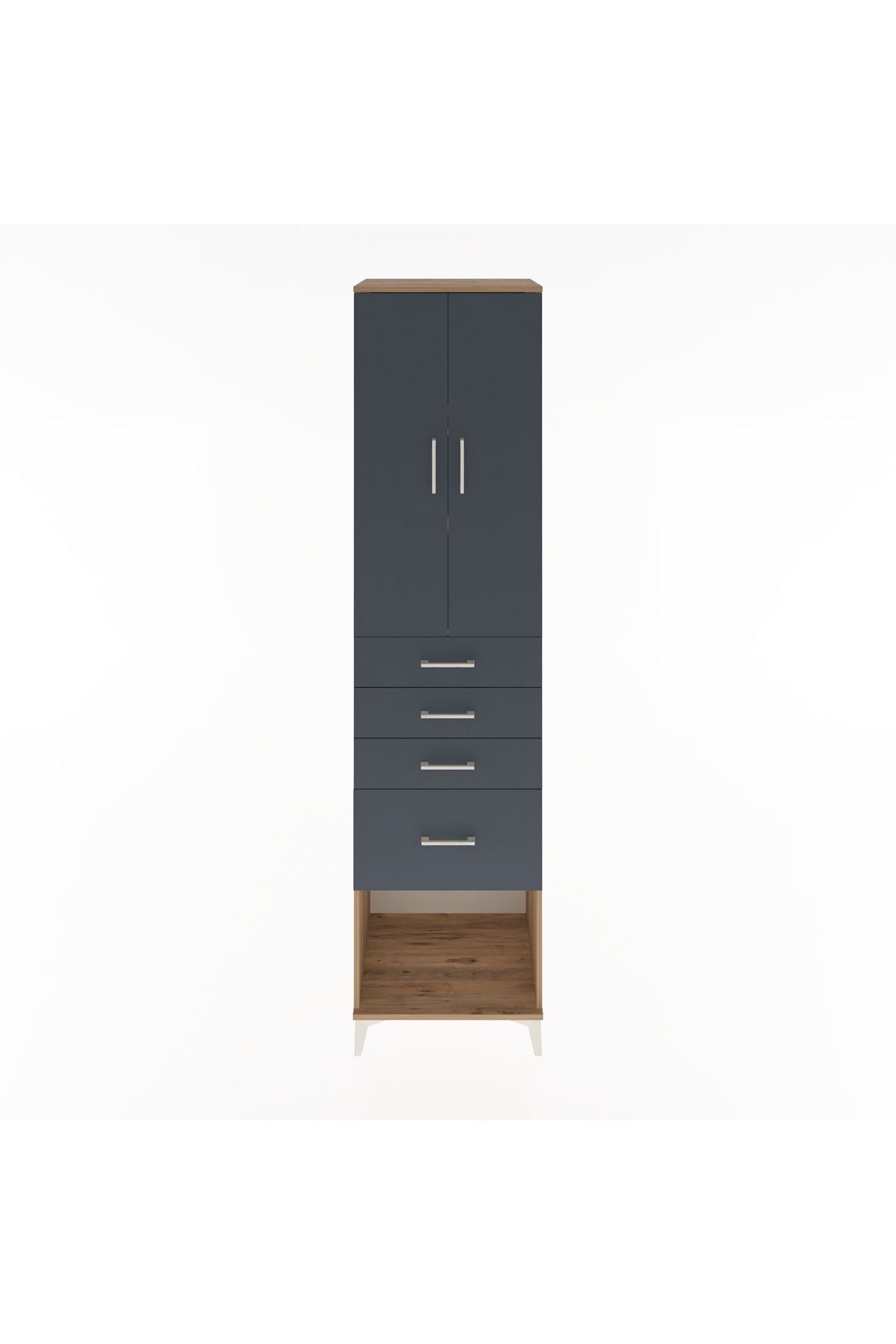 Hyperion Dolap 3 Raflı 4 Çekmeceli 2 Kapaklı 60x44x243 Çam-Antrasit