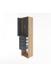 Hyperion Dolap 3 Raflı 4 Çekmeceli 2 Kapaklı 60x44x243 Çam-Antrasit