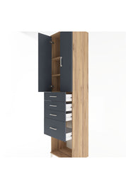 Hyperion Dolap 3 Raflı 4 Çekmeceli 2 Kapaklı 60x44x243 Çam-Antrasit