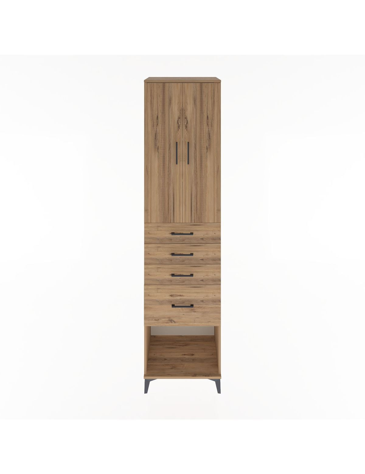 Hyperion Dolap 3 Raflı 4 Çekmeceli 2 Kapaklı 60x44x243 Çam-Çam