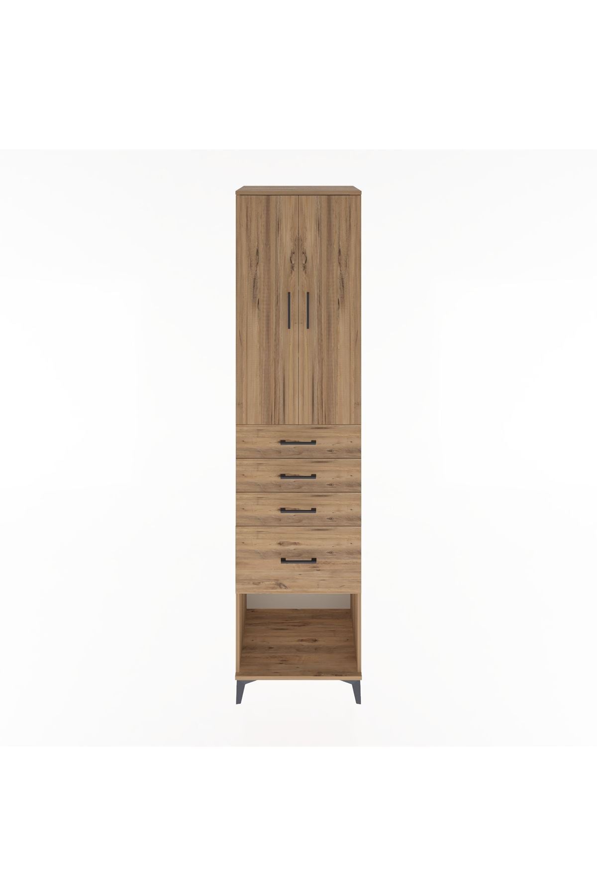 Hyperion Dolap 3 Raflı 4 Çekmeceli 2 Kapaklı 60x44x243 Çam-Çam