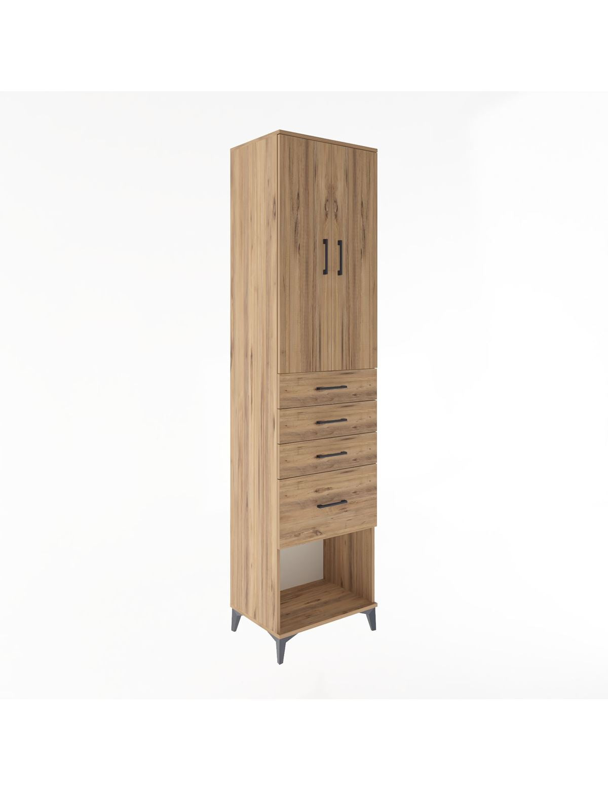 Hyperion Dolap 3 Raflı 4 Çekmeceli 2 Kapaklı 60x44x243 Çam-Çam