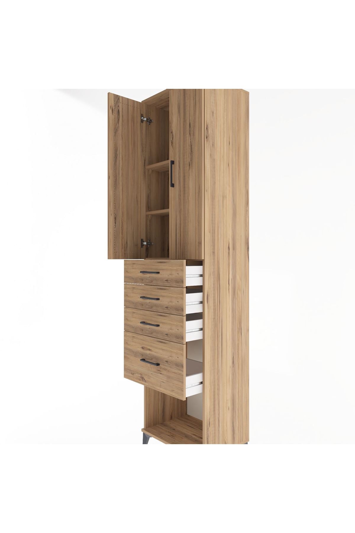 Hyperion Dolap 3 Raflı 4 Çekmeceli 2 Kapaklı 60x44x243 Çam-Çam