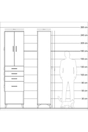 Hyperion Dolap 3 Raflı 4 Çekmeceli 2 Kapaklı 60x44x243 Çam-Çam