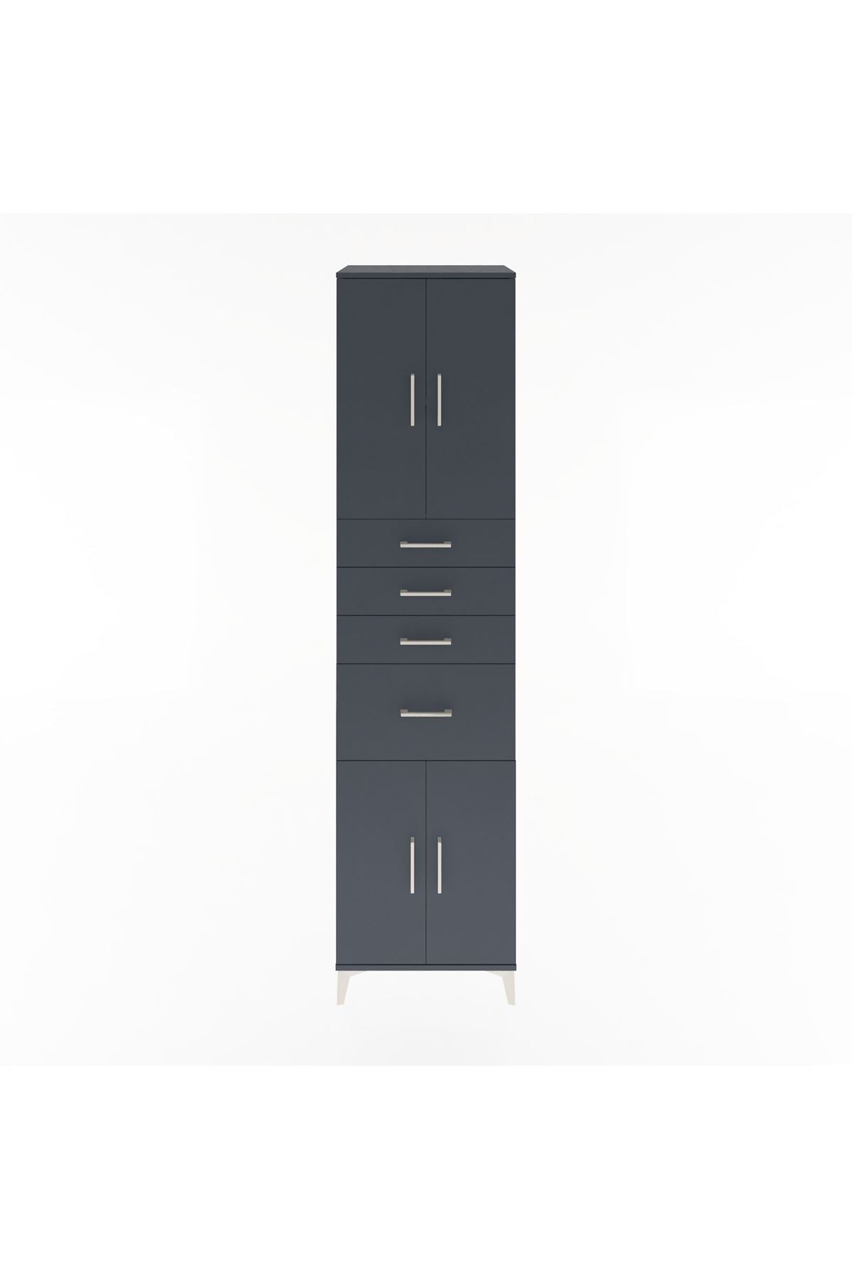 Hyperion Dolap 2 Raflı 4 Çekmeceli 4 Kapaklı 60x44x243 Antrasit-Antrasit