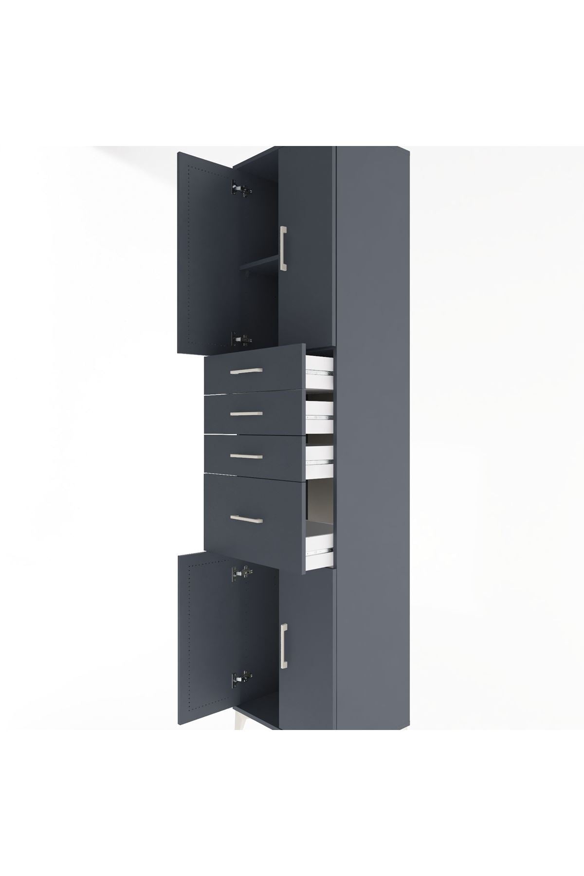 Hyperion Dolap 2 Raflı 4 Çekmeceli 4 Kapaklı 60x44x243 Antrasit-Antrasit