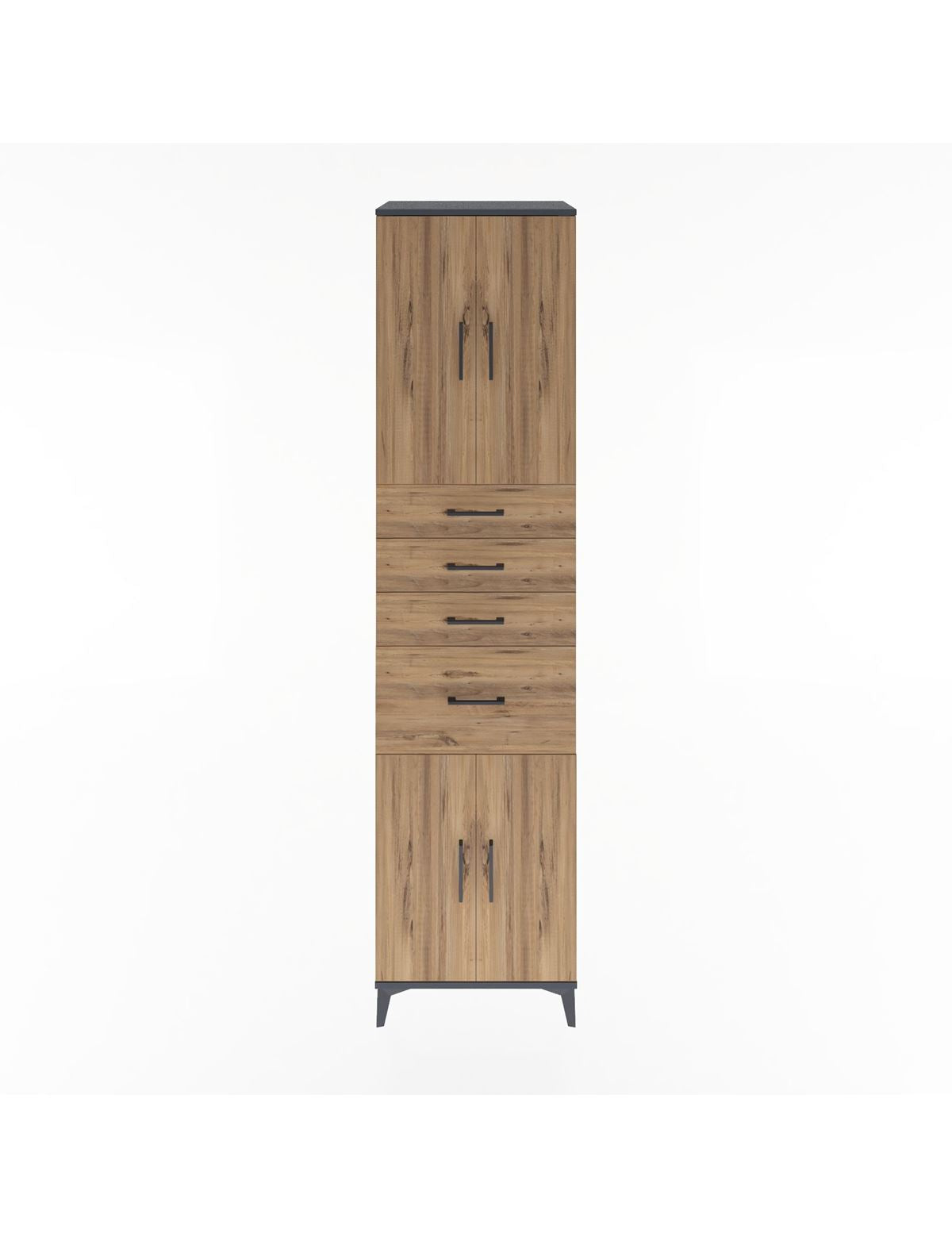 Hyperion Dolap 2 Raflı 4 Çekmeceli 4 Kapaklı 60x44x243 Antrasit-Çam