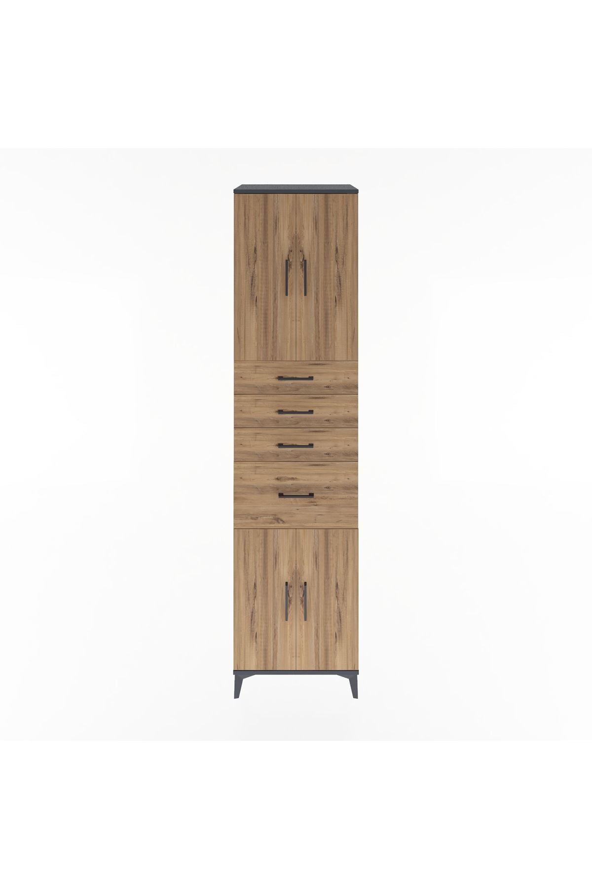 Hyperion Dolap 2 Raflı 4 Çekmeceli 4 Kapaklı 60x44x243 Antrasit-Çam