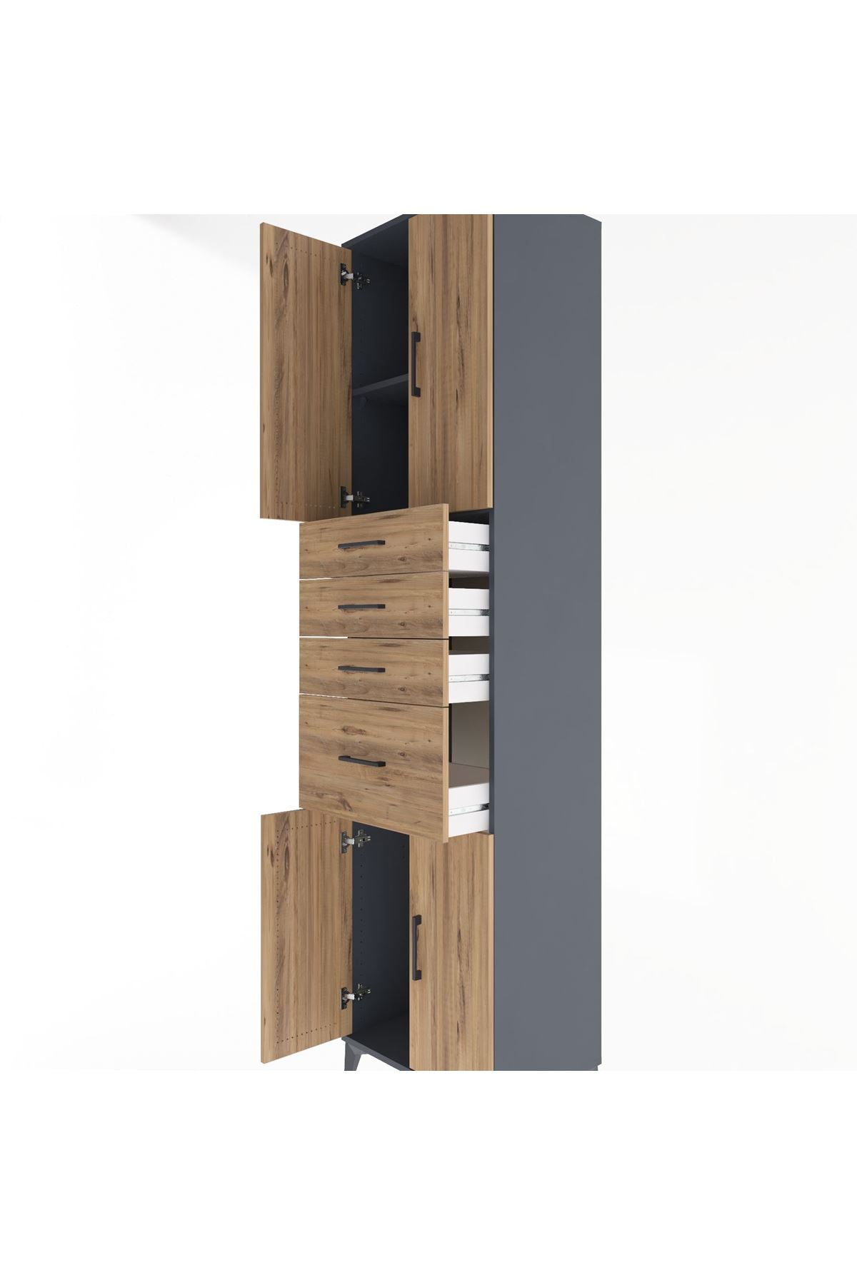 Hyperion Dolap 2 Raflı 4 Çekmeceli 4 Kapaklı 60x44x243 Antrasit-Çam