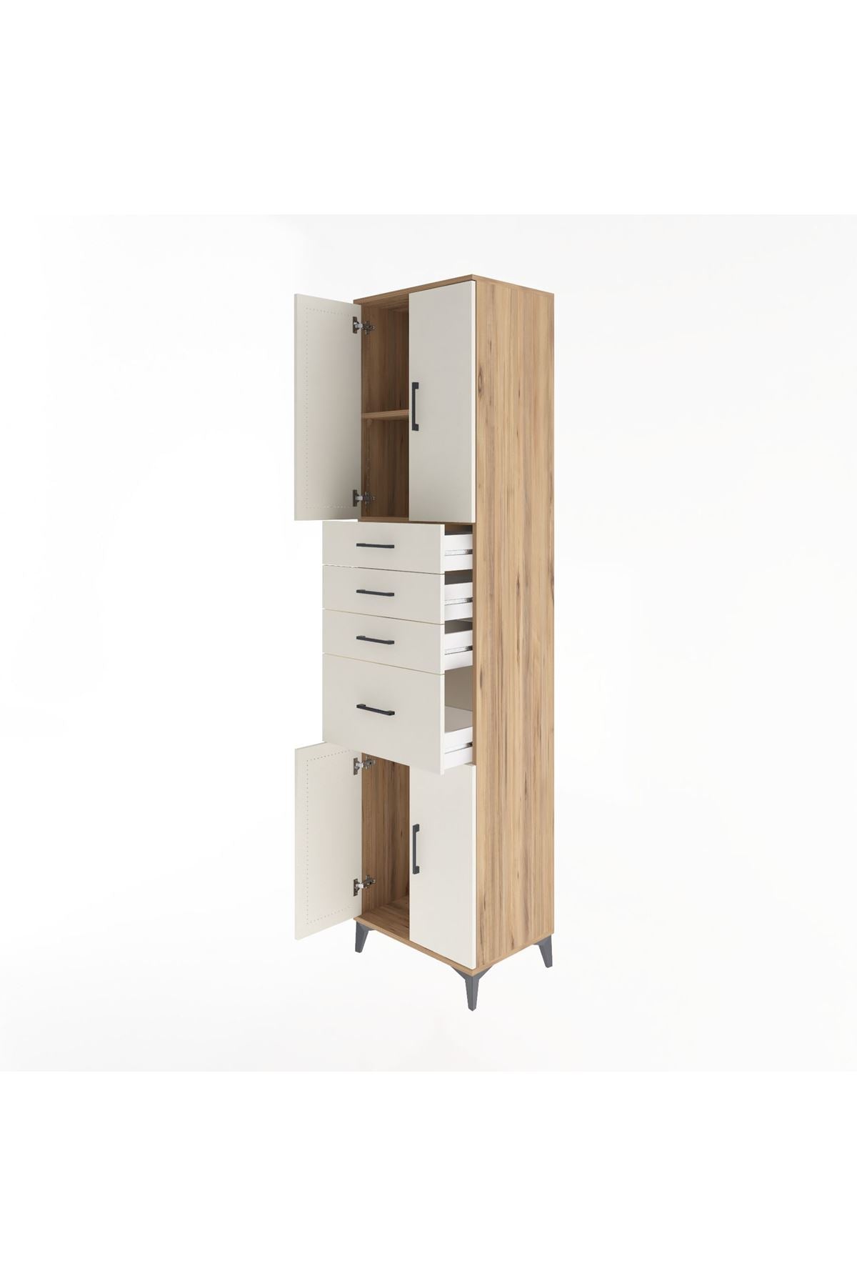 Hyperion Dolap 2 Raflı 4 Çekmeceli 4 Kapaklı 60x44x243 Çam-Aytaşı