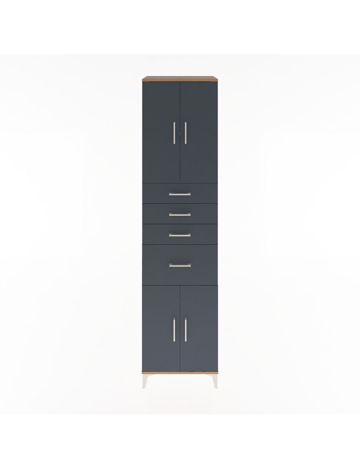 Hyperion Dolap 2 Raflı 4 Çekmeceli 4 Kapaklı 60x44x243 Çam-Antrasit