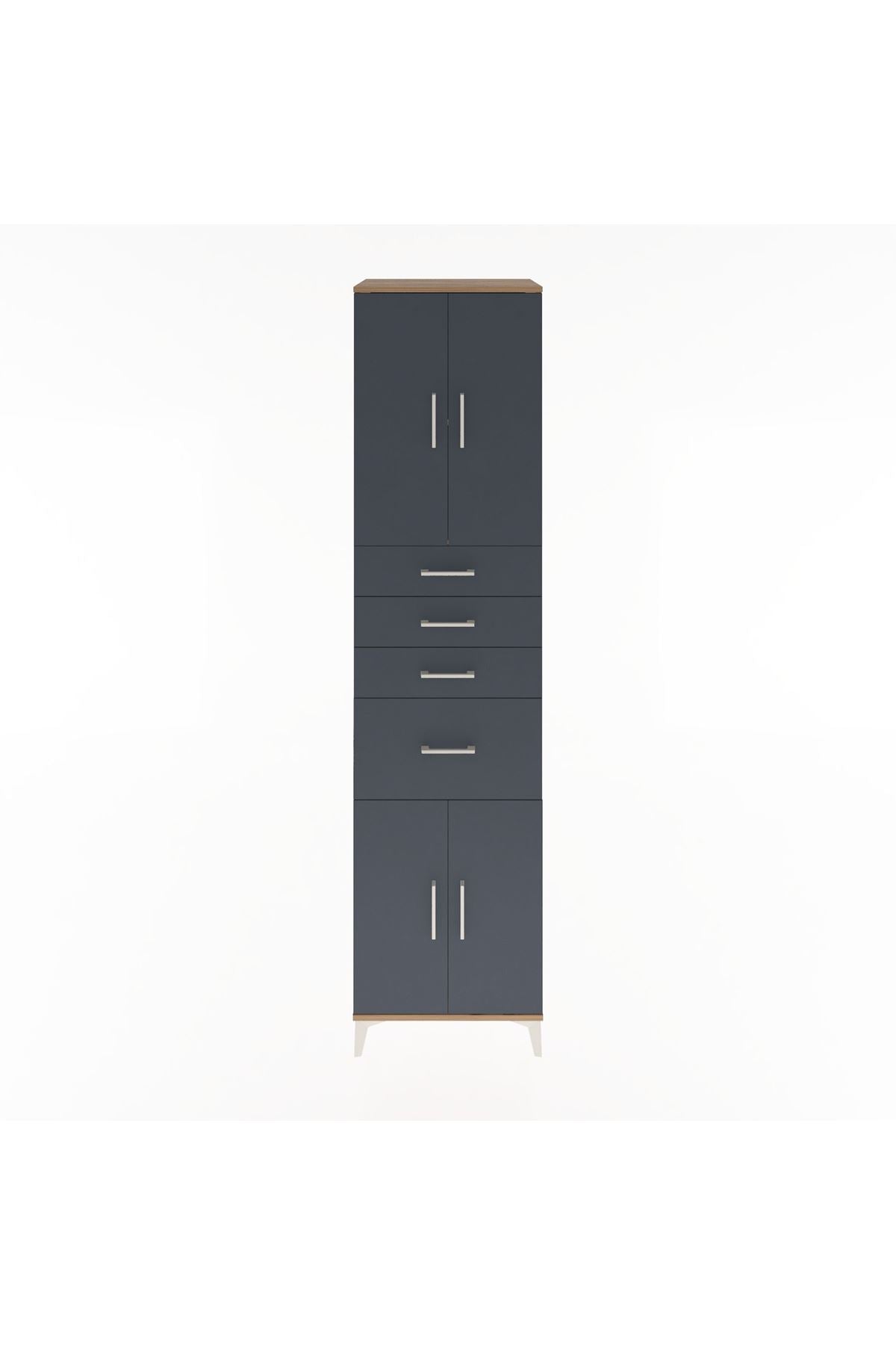 Hyperion Dolap 2 Raflı 4 Çekmeceli 4 Kapaklı 60x44x243 Çam-Antrasit
