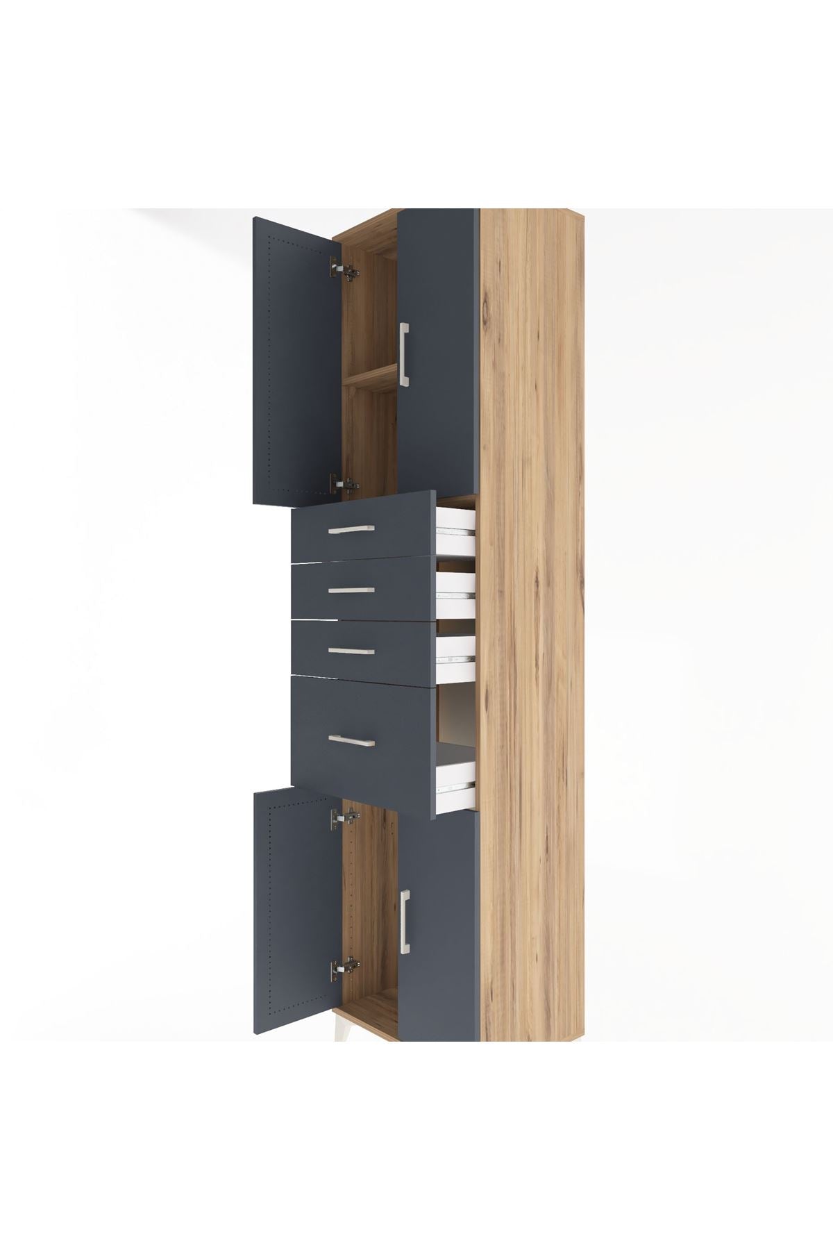 Hyperion Dolap 2 Raflı 4 Çekmeceli 4 Kapaklı 60x44x243 Çam-Antrasit